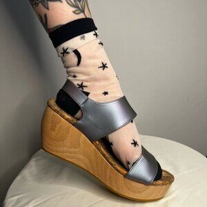 Sydney Brown Vegan Rainbow Strappy Wood Heeled Wedges New With Tags